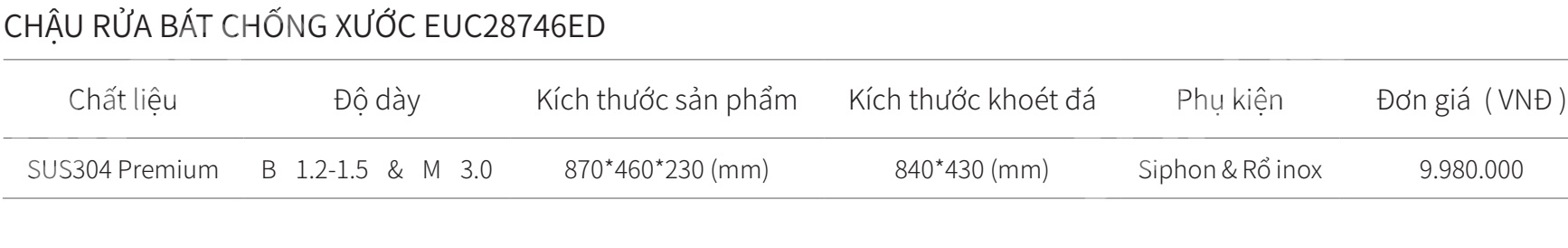 Chậu rửa bát 2 hộc inox SUS304 EUROGOLD EUC28746ED