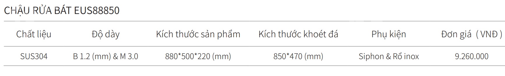 Chậu rửa bát 2 hộc inox SUS304 EUROGOLD EUS88850