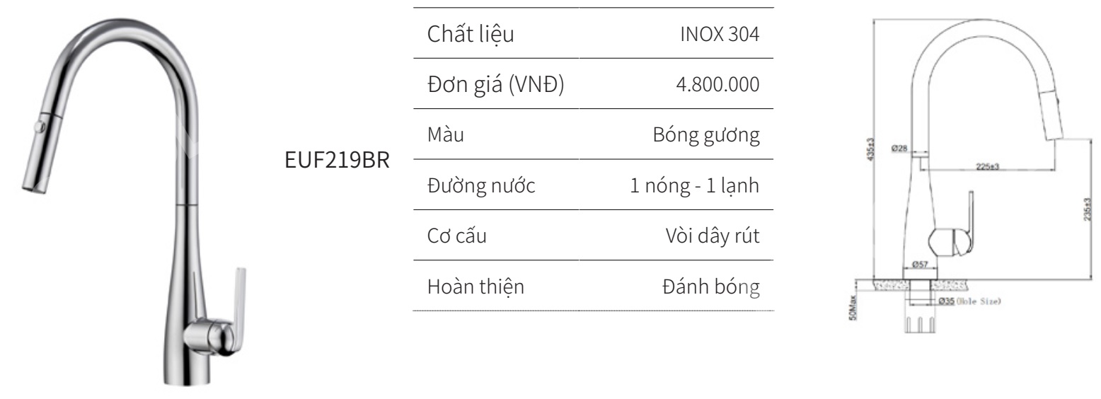 V&ograve;i r&uacute;t n&oacute;ng lạnh EUROGOLD EUF219BR