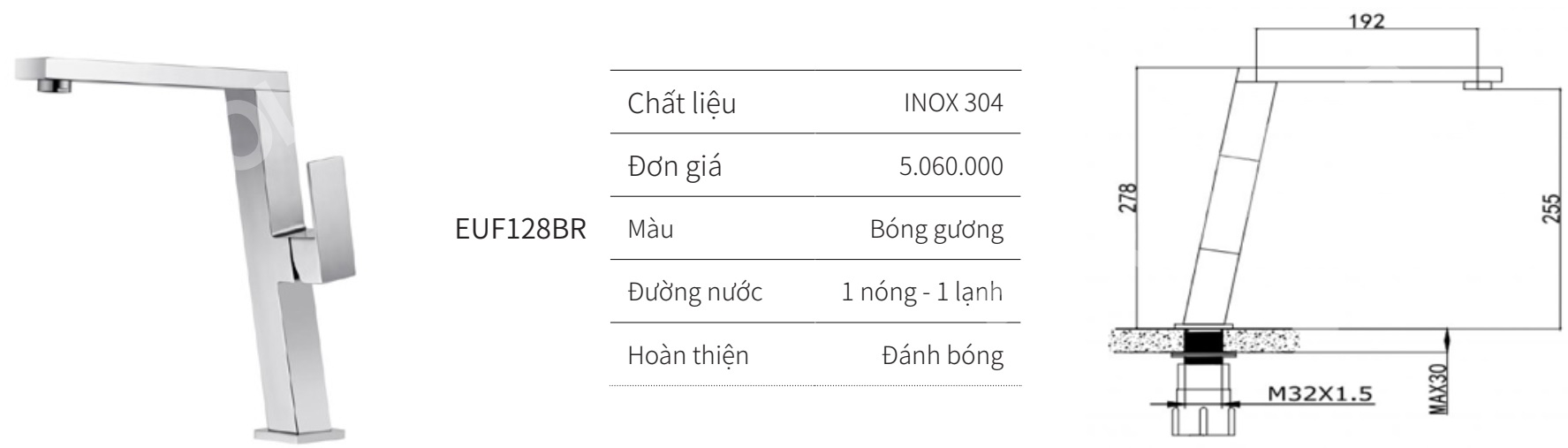 V&ograve;i rửa ch&eacute;n n&oacute;ng lạnh EUROGOLD EUF128BR