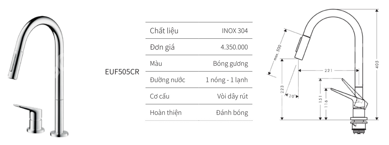 V&ograve;i r&uacute;t n&oacute;ng lạnh EUROGOLD EUF505CR