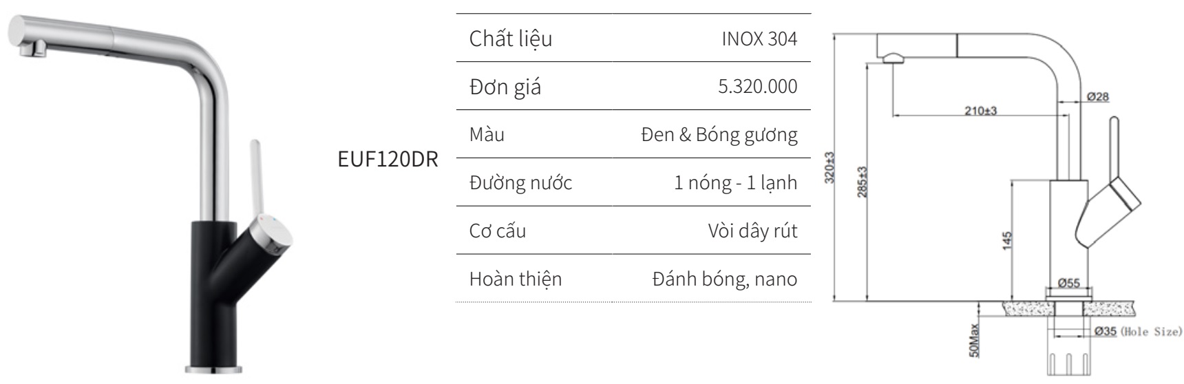 Vòi rút nóng lạnh EUROGOLD EUF120DR