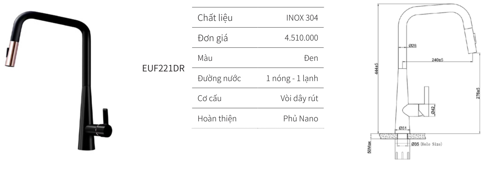 V&ograve;i r&uacute;t n&oacute;ng lạnh EUROGOLD EUF221DR