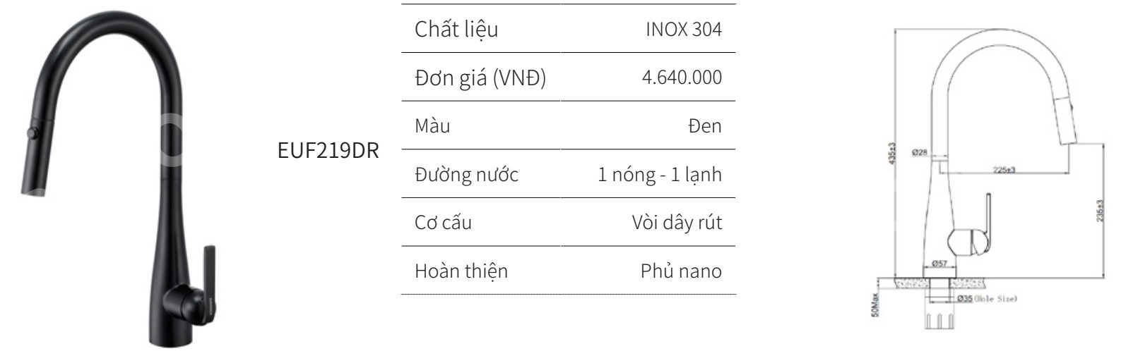 V&ograve;i r&uacute;t n&oacute;ng lạnh EUROGOLD EUF219DR