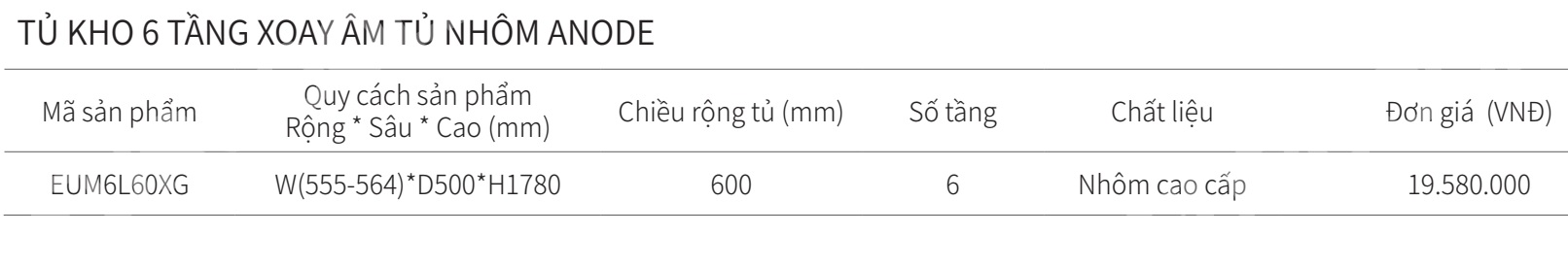 Hệ tủ đồ kh&ocirc; 6 tầng dạng xoay EUROGOLD nh&ocirc;m Anode cao cấp EUM6L60XG