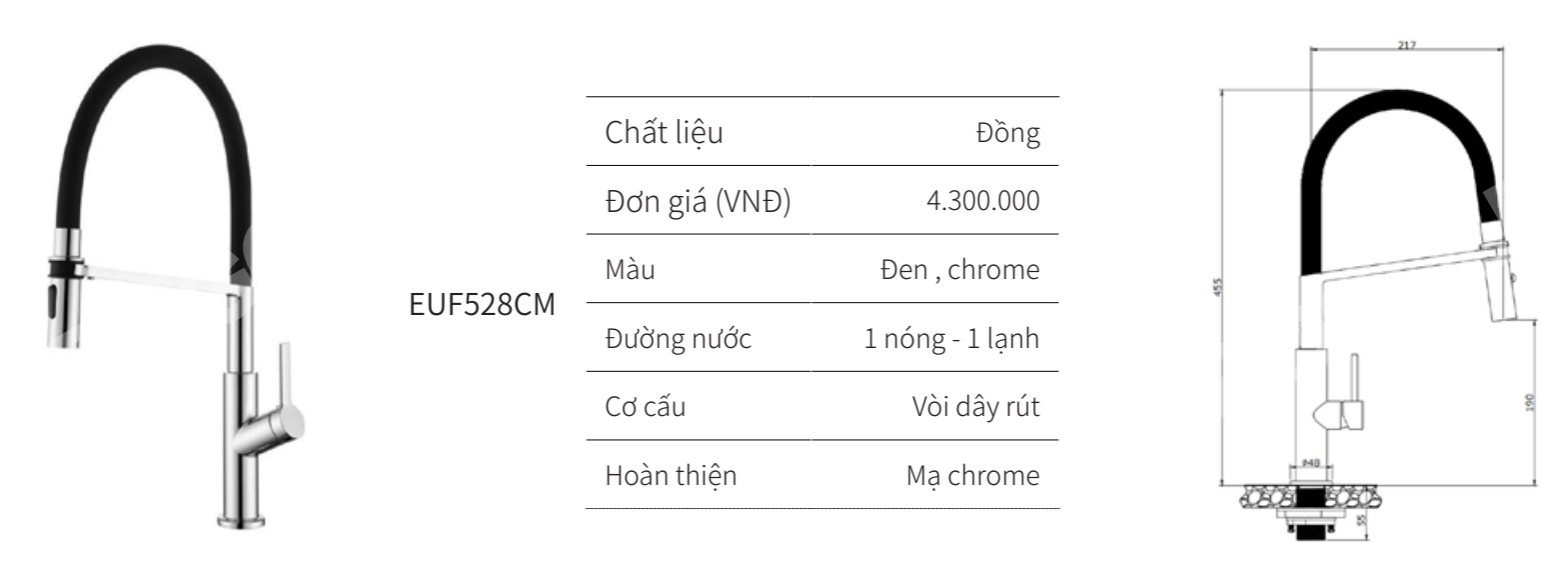 V&ograve;i rửa ch&eacute;n n&oacute;ng lạnh EUROGOLD EUF528CM