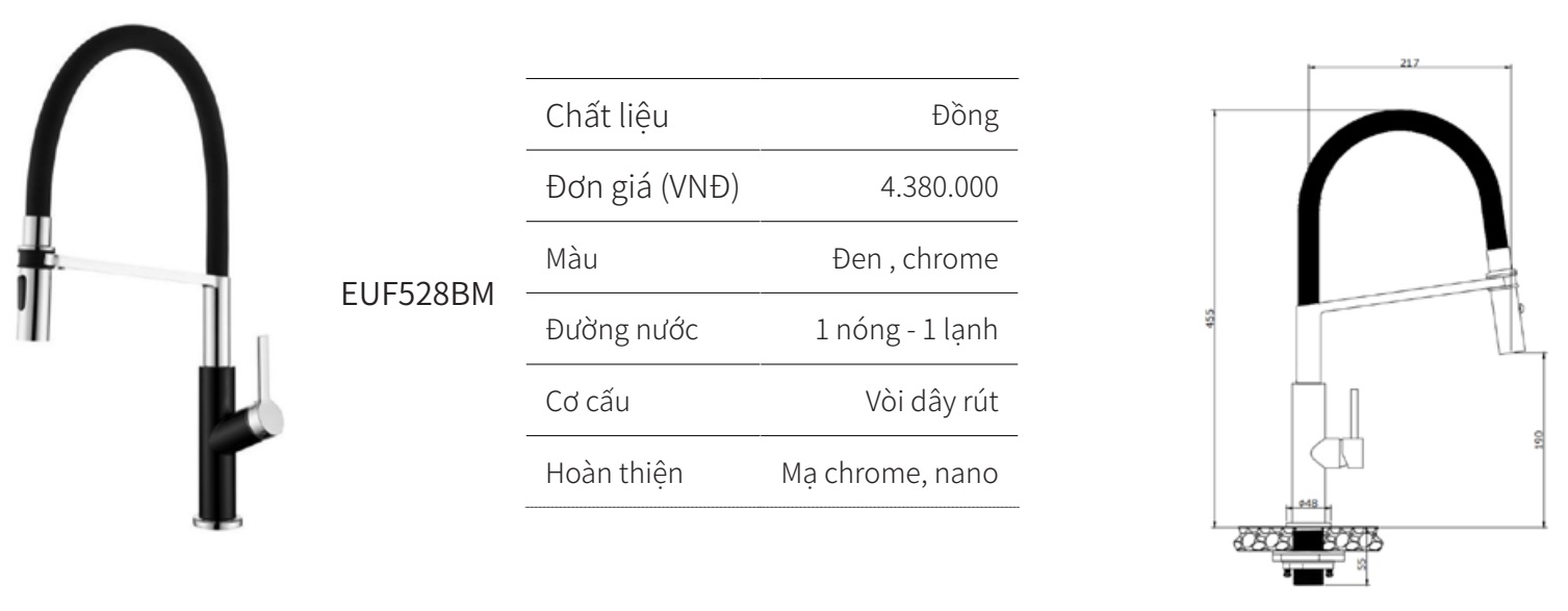 V&ograve;i rửa ch&eacute;n n&oacute;ng lạnh EUROGOLD EUF528BM
