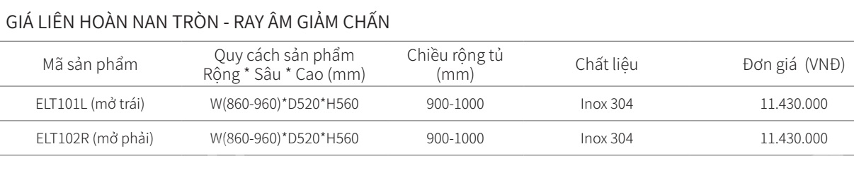Kệ góc liên hoàn EUROGOLD Inox SUS304 ray giảm chấn ELT101L ELT102R