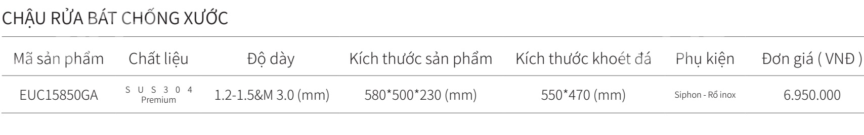Chậu rửa b&aacute;t 1 hộc inox SUS304 EUROGOLD EUC15850GA