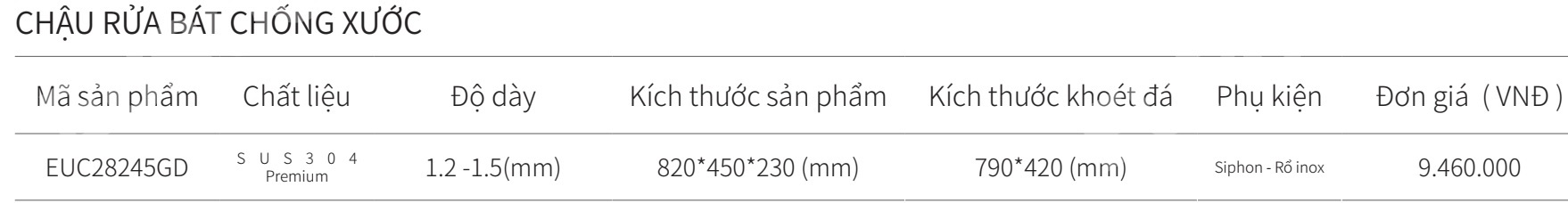 Chậu rửa b&aacute;t 2 hộc inox SUS304 EUROGOLD EUC28245GD