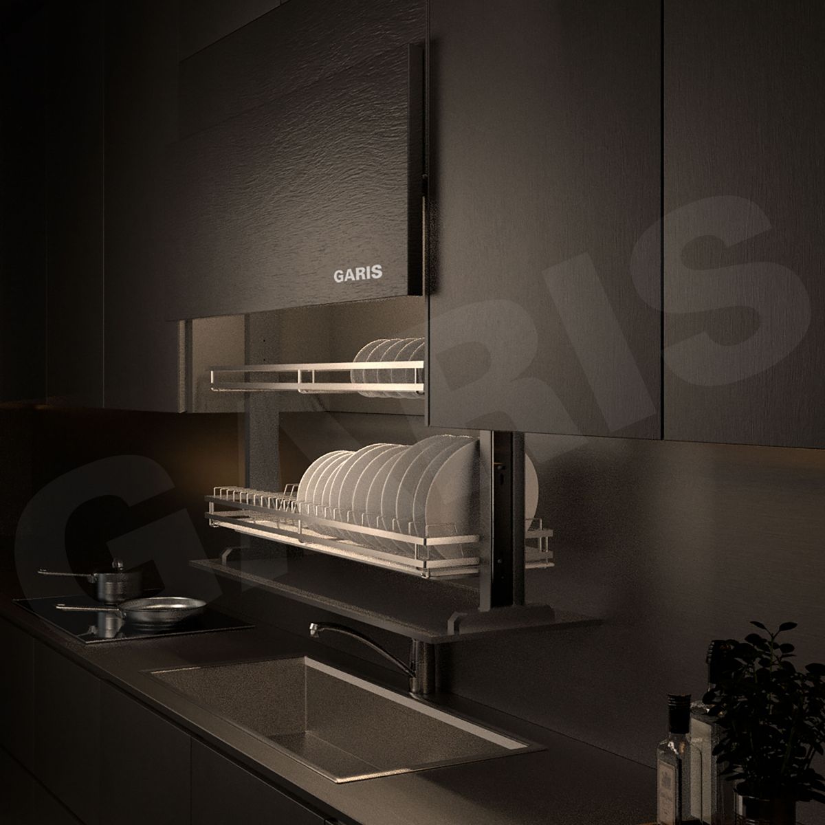 Giá bát đĩa nâng hạ điện cơ cấu cánh mở trượt lên GARIS GL06LP