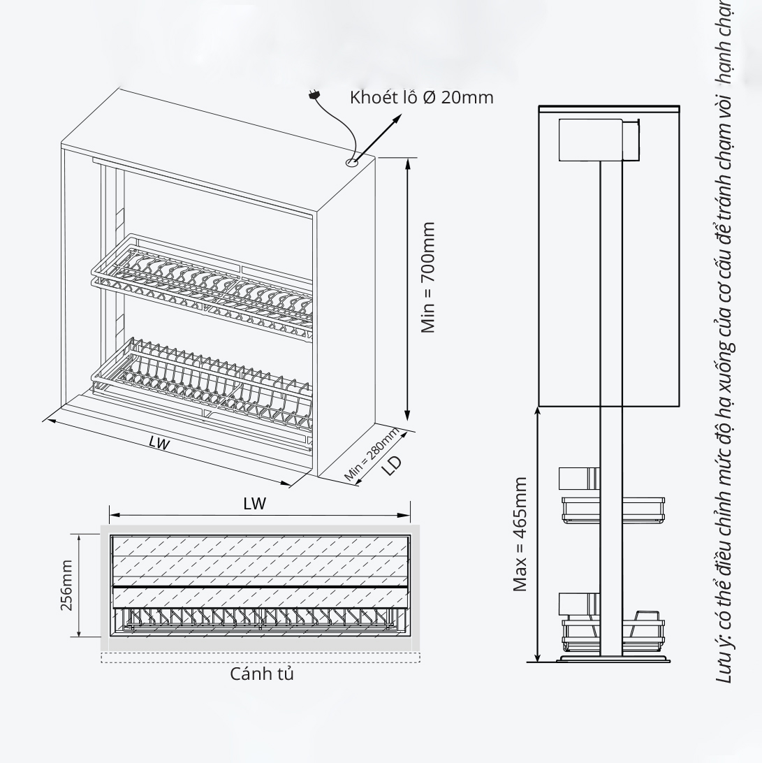 Giá bát đĩa nâng hạ điện cảm ứng bằng giọng nói GARIS GL06X