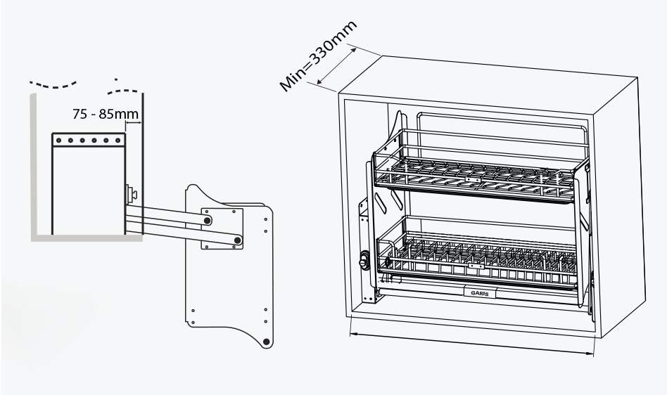 Giá bát đĩa nâng hạ di động GARIS inox 304 GL06E