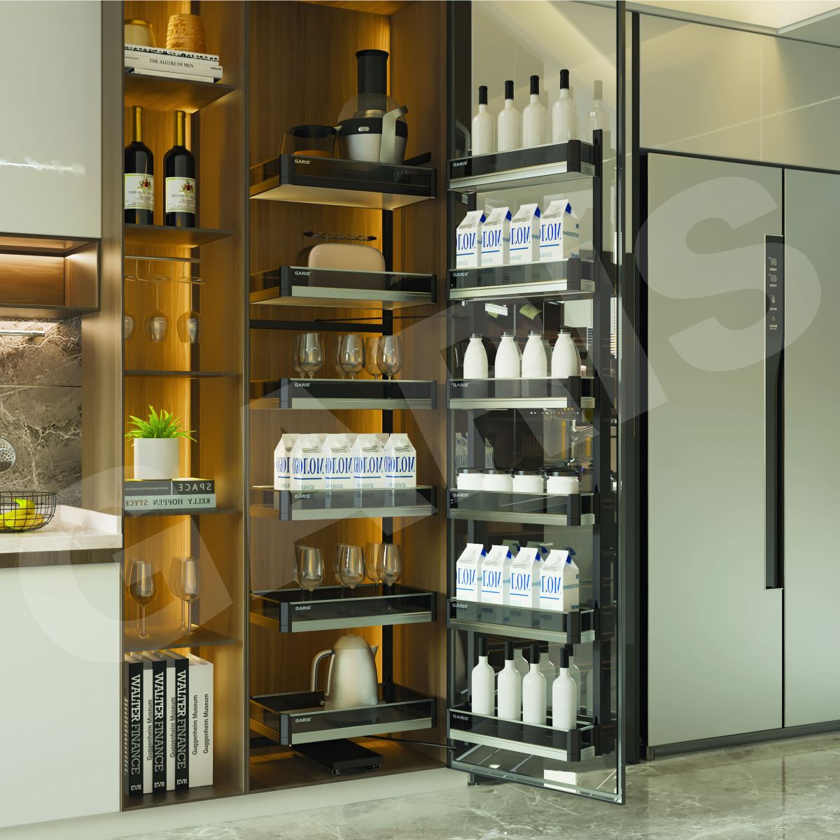 Kệ tủ đồ khô 6 tầng nhôm vách kính GARIS GS6.45A GS6.60A