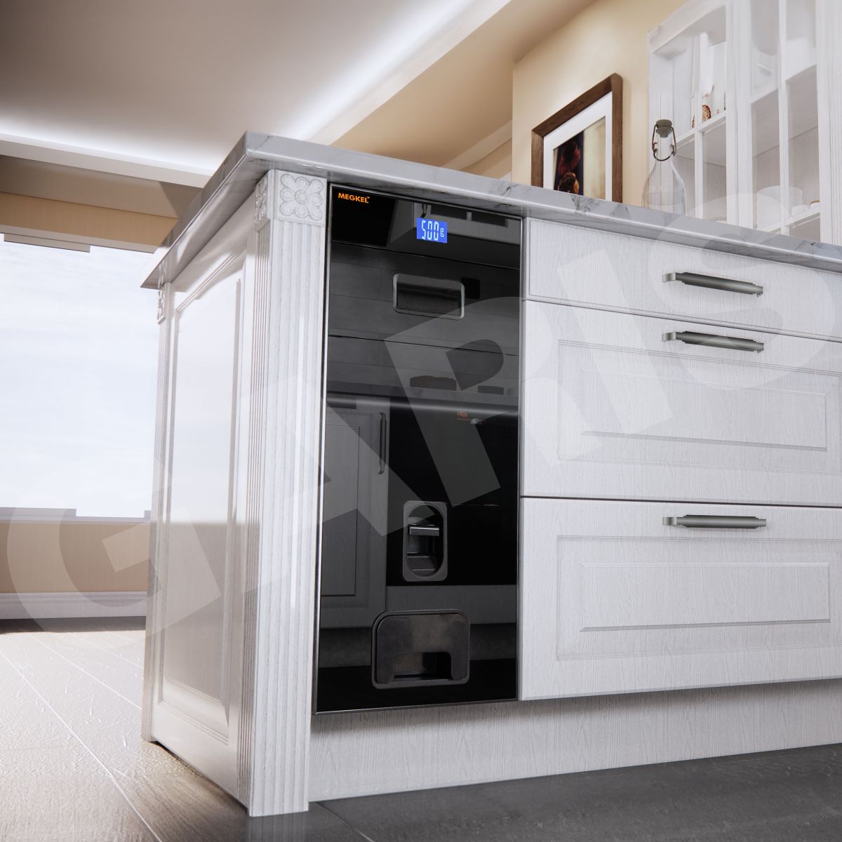 Thùng gạo điện tử mặt kính viền nhôm GARIS MR06.30BE MR06.30ME