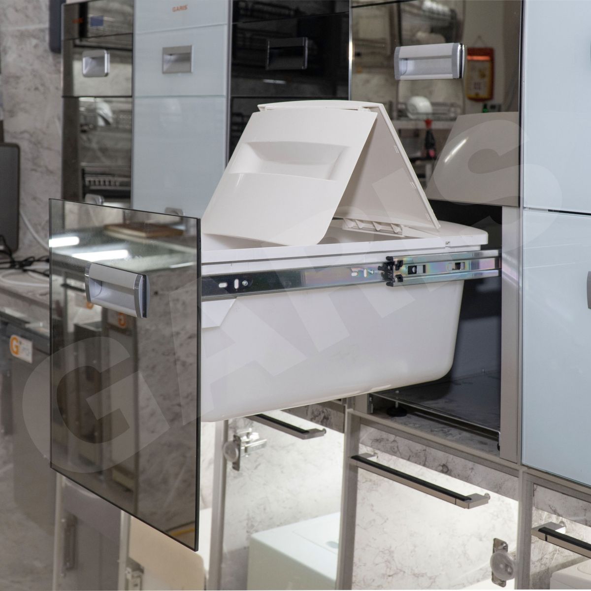 Thùng gạo mặt kính 2 khoang viền nhôm GARIS MR07