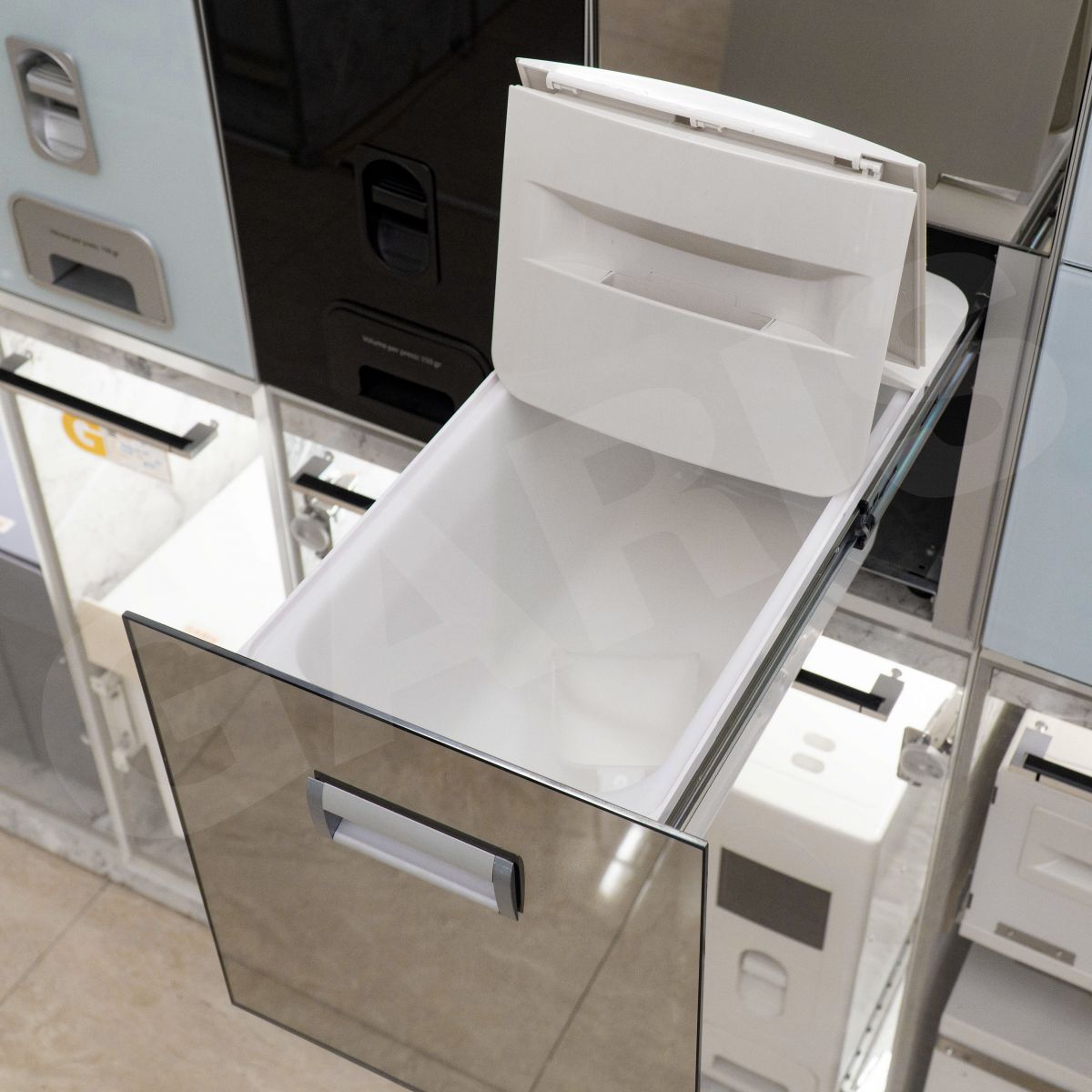 Thùng gạo mặt kính 2 khoang viền nhôm GARIS MR07