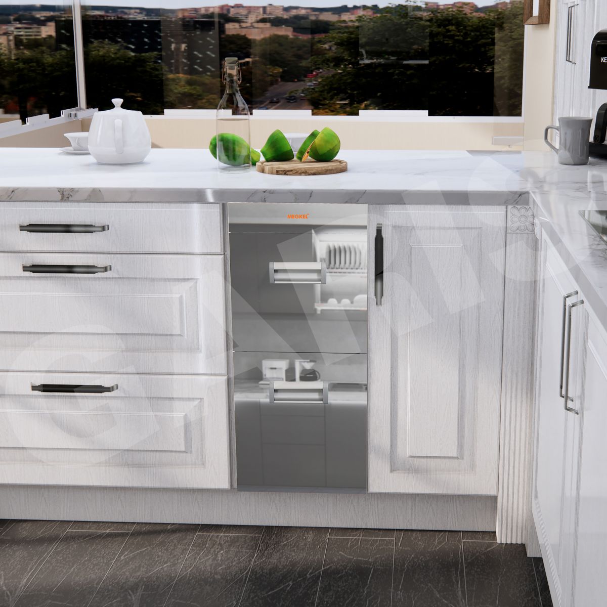 Thùng gạo mặt kính 2 khoang viền nhôm GARIS MR07