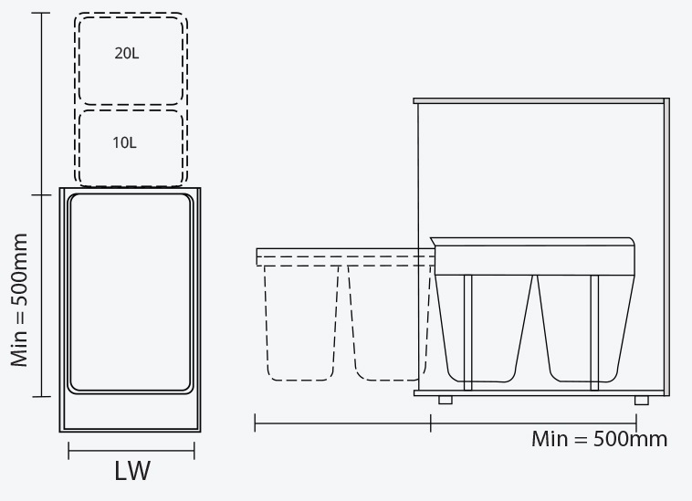 Thùng rác đôi gắn cánh âm tủ GARIS GW06.30G GW06.30W