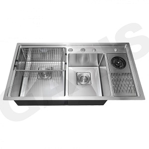Chậu rửa 2 hố lệch có máy rửa cốc, chén GARIS MS22.96