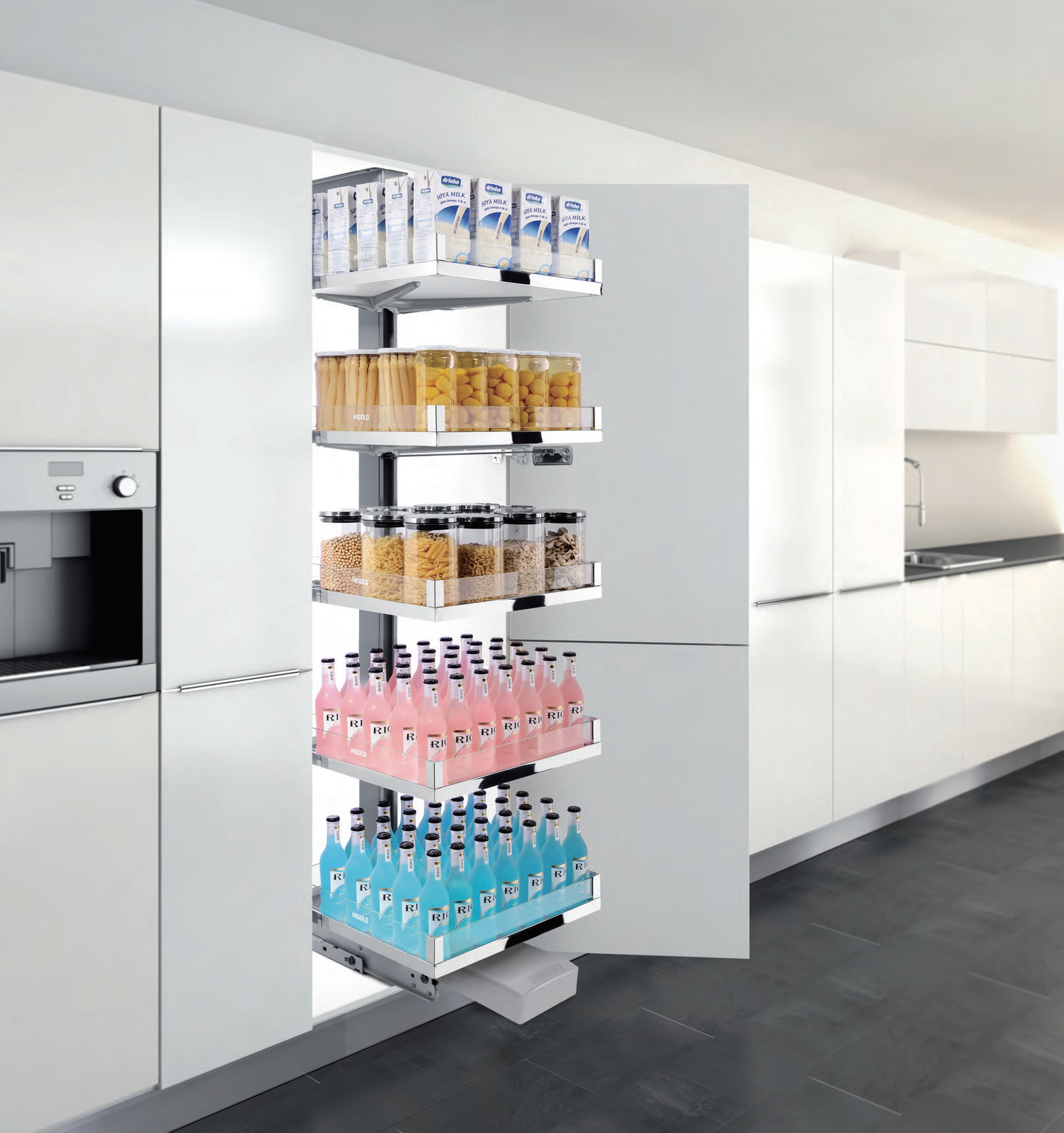 Kệ tủ đồ khô 5 tầng Inox phủ Chrome vách kính Higold 205373