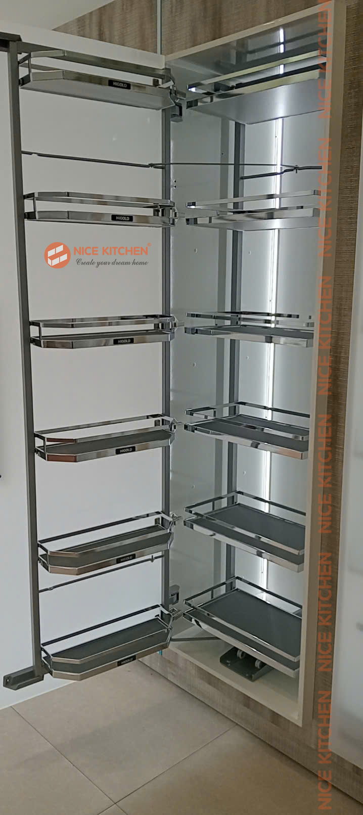 Kệ tủ đồ khô 6 tầng Inox phủ Chrome đáy đặc Higold 202263 202264