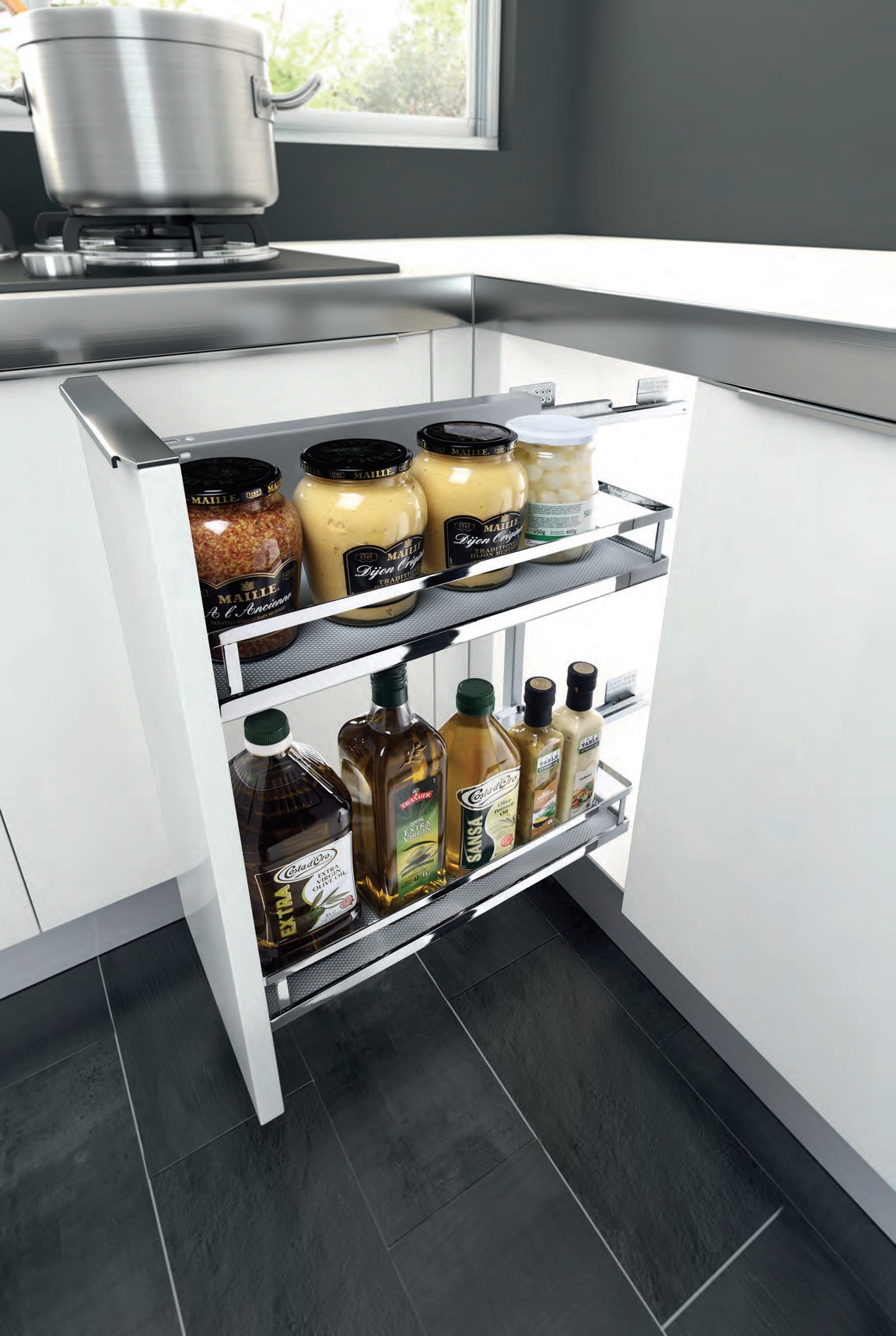 Kệ gia vị đa năng Inox phủ Chrome gắn ray hông Higold 304302 304301