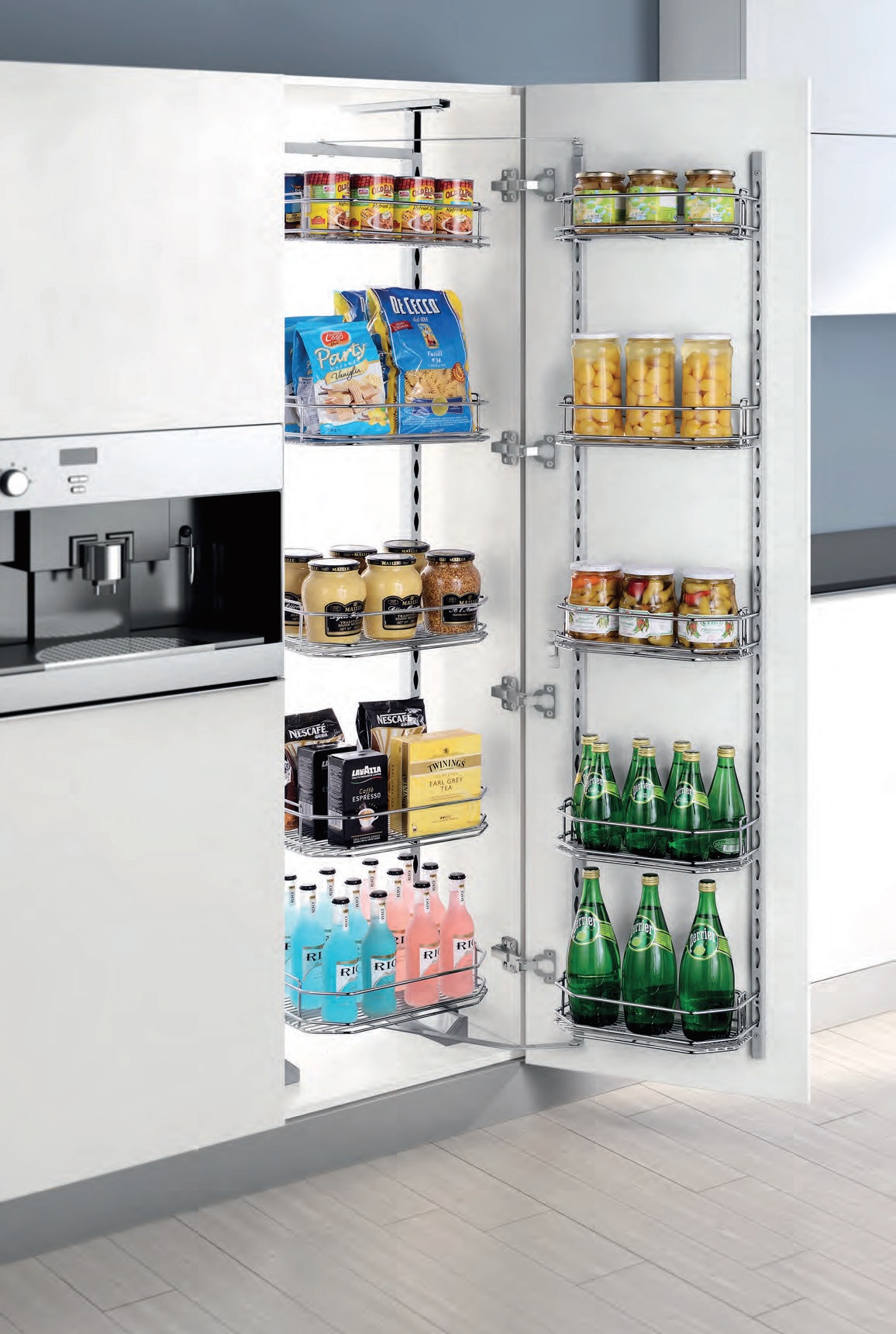 Kệ tủ đồ khô 5 , 6 tầng cánh mở Inox phủ Chrome Higold 202002 202003