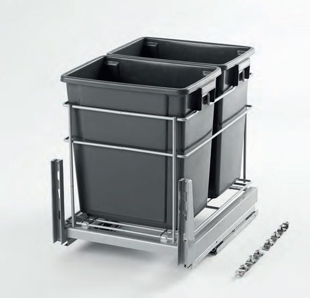 Thùng rác đôi âm tủ gắn cánh ray giảm chấn Higold 307012