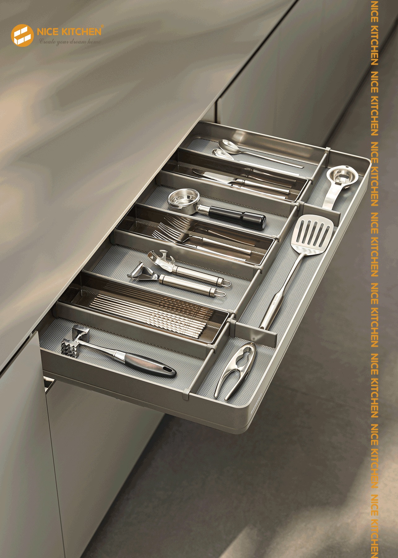 Khay chia thìa muỗng dĩa nhôm phủ nano Higold Shearer 4.0