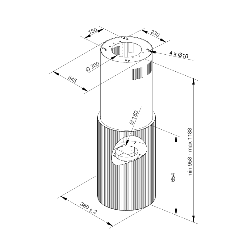 Máy hút mùi độc lập trụ tròn Malloca Monogold K-382G