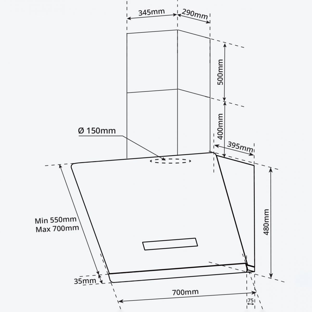 Máy hút mùi kính vát Garis G3527