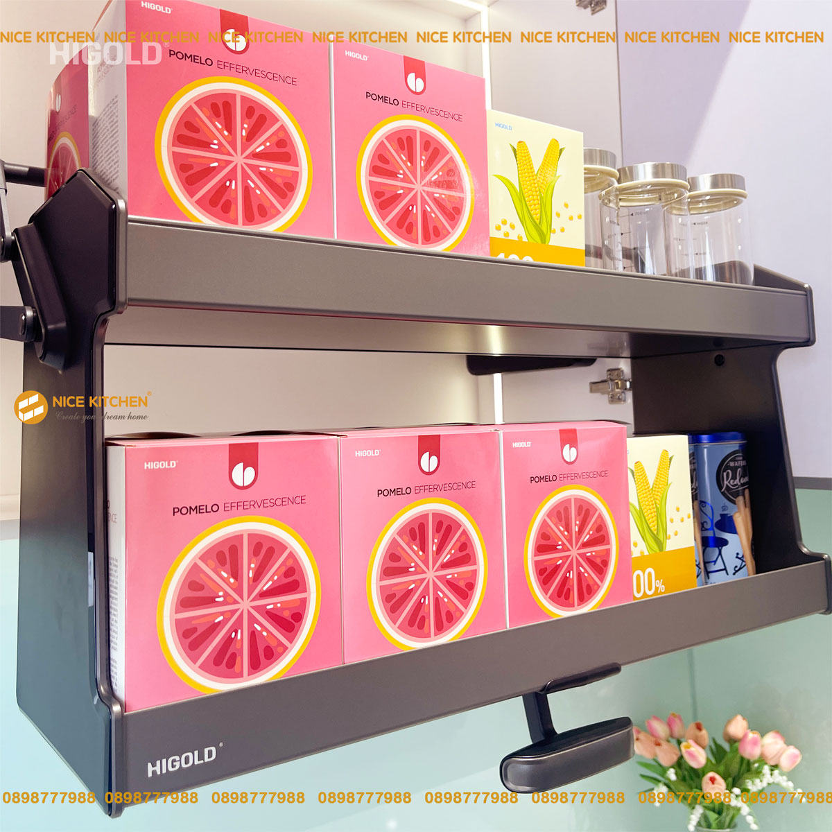 Hình sản phẩm thực tế Kệ gia vị nâng hạ Higold Nebula 401281 401282 401283 401284