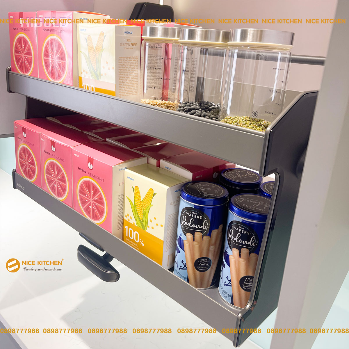 Hình sản phẩm thực tế Kệ gia vị nâng hạ Higold Nebula 401281 401282 401283 401284