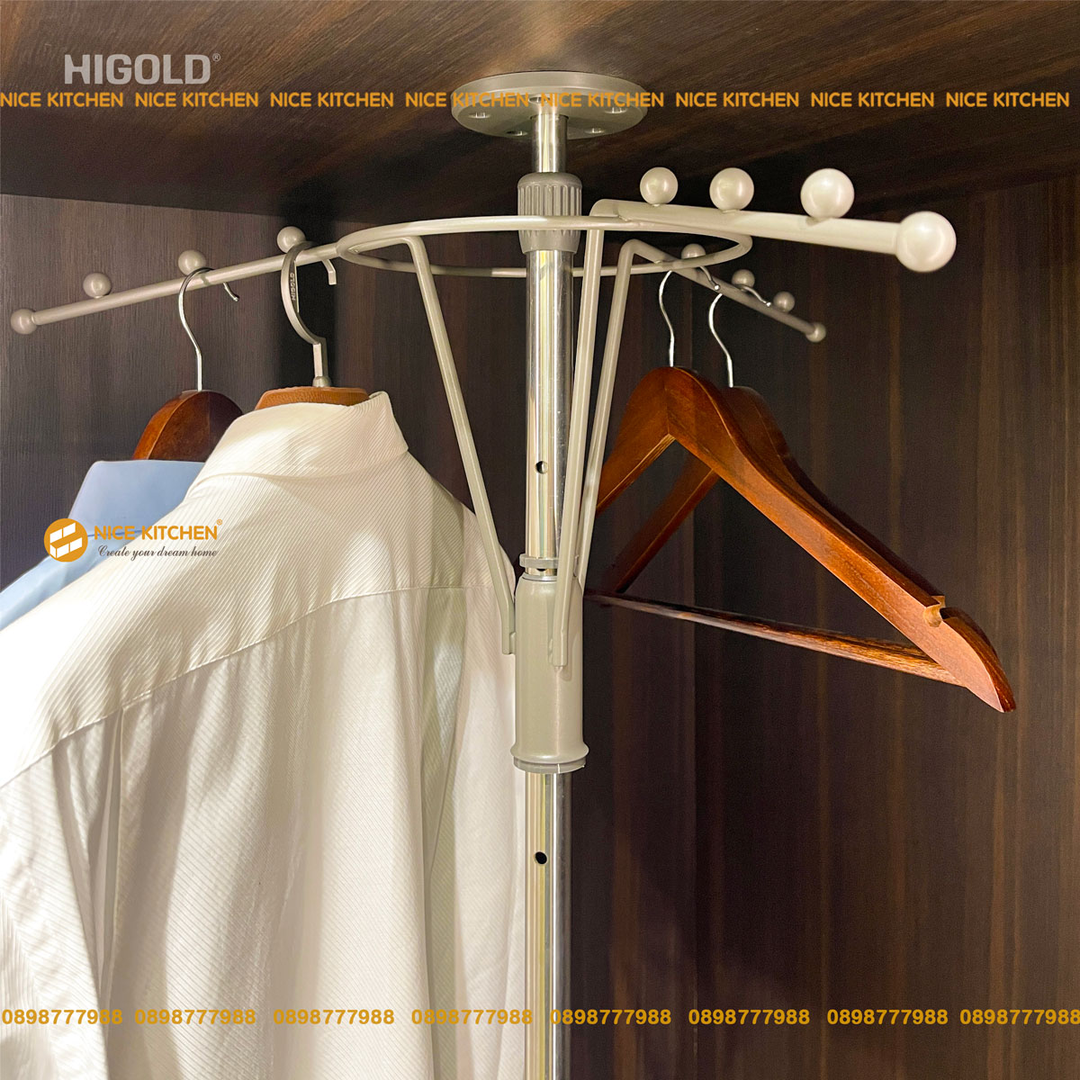 Hình thực tế sản phẩm : Kệ treo đồ góc xoay 3 tầng Higold SERIES A 703552-S