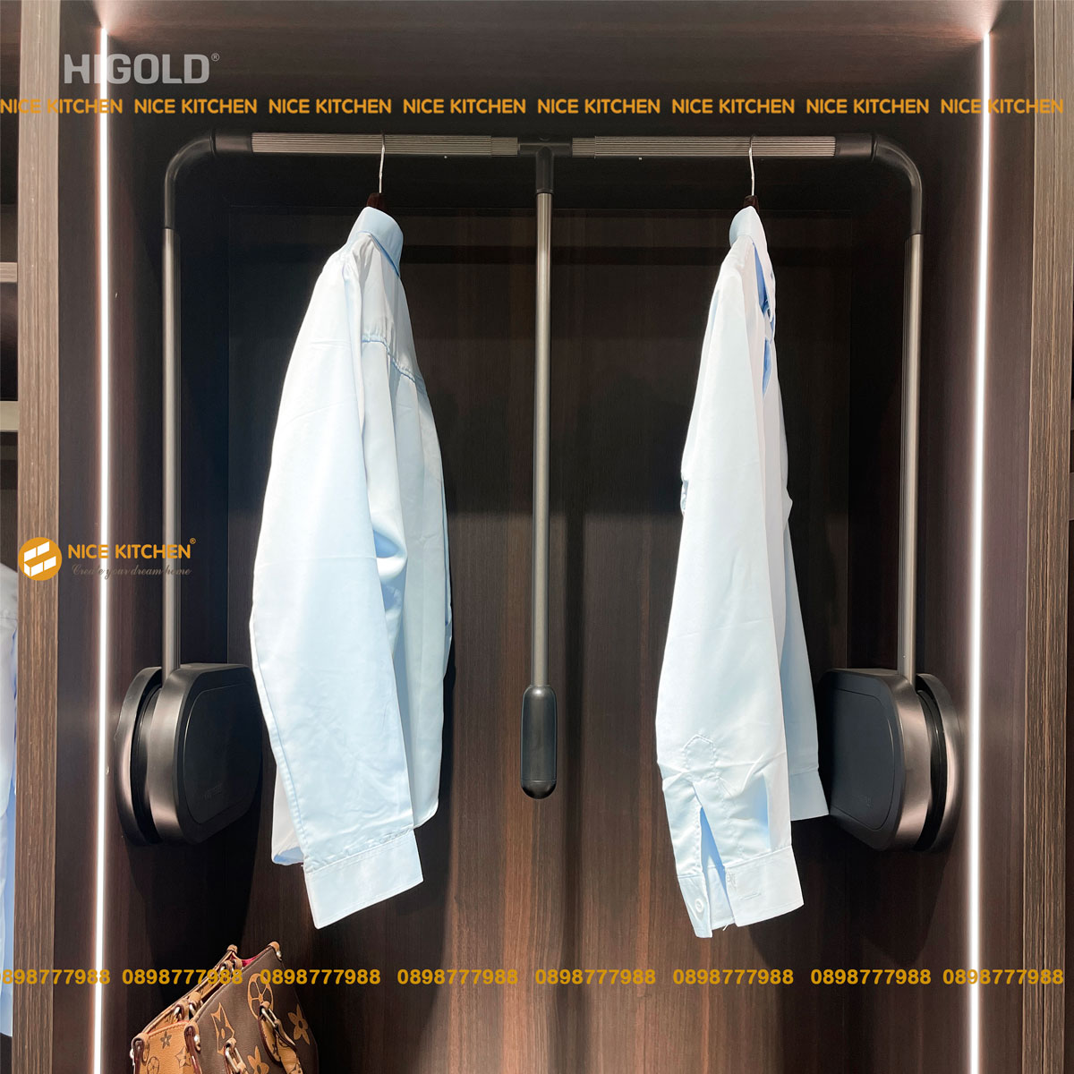 Kệ treo quần áo nâng hạ Higold Series BV Nâu cao cấp 703156S