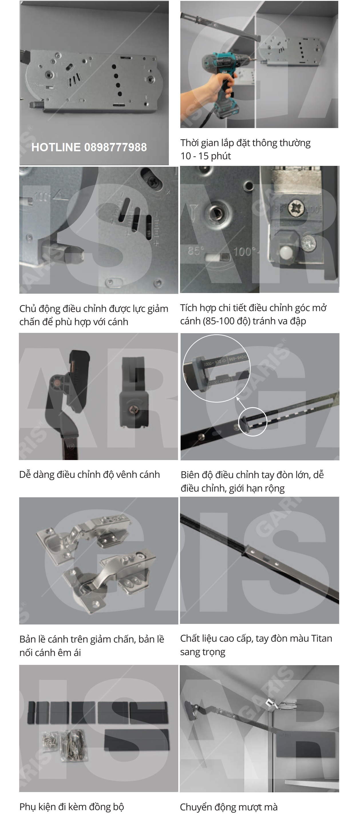 Tay nâng cánh tủ Garis GF22/GF25/GF28