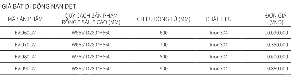Giá bát đĩa nâng hạ di động EUROGOLD Inox 304 nan dẹt EVI960LW EVI970LW EVI980LW EVI990LW