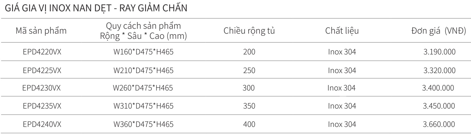 Kệ gia vị EUROGOLD Inox 304 nan dẹt EPD4220VX EPD4225VX EPD4230VX EPD4235VX EPD4240VX