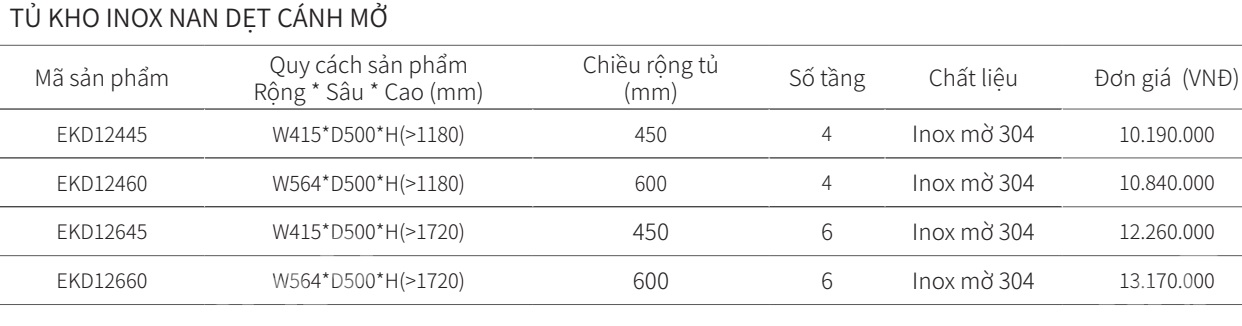 Kệ tủ đồ khô 4 , 6 tầng EUROGOLD inox 304 nan dẹt cánh mở EKD12445 EKD12460 EKD12645 EKD12660