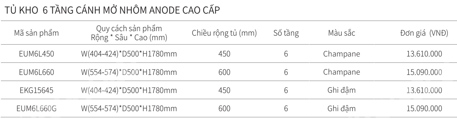 Kệ tủ đồ khô 6 tầng EUROGOLD nhôm Anode EUM6L450 EUM6L660 EKG15645 EUM6L660G