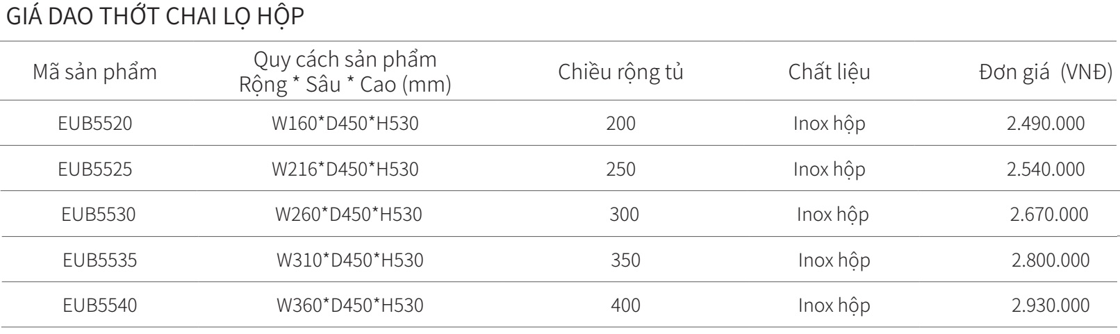 Kệ dao thớt chai lọ đa năng EUROGOLD inox hộp EUB5520 EUB5525 EUB5530 EUB5535 EUB5540