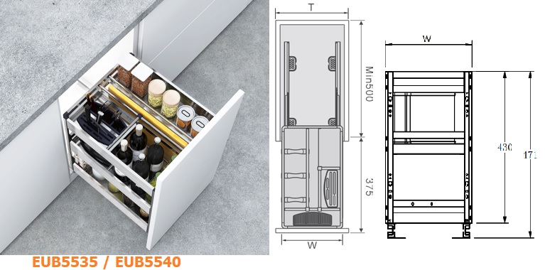Kệ dao thớt chai lọ đa năng EUROGOLD inox hộp EUB5520 EUB5525 EUB5530 EUB5535 EUB5540