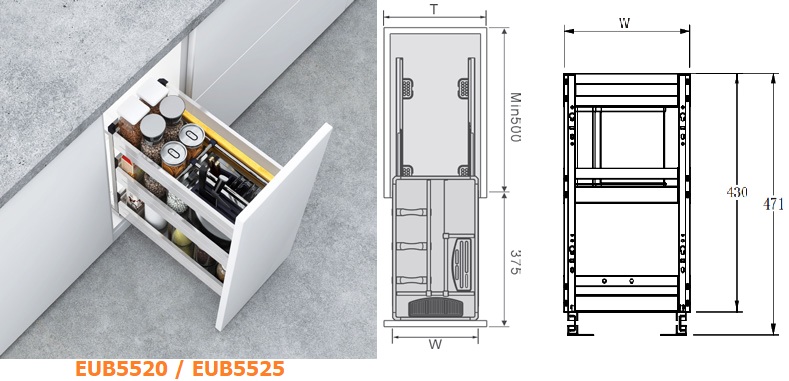Kệ dao thớt chai lọ đa năng EUROGOLD inox hộp EUB5520 EUB5525 EUB5530 EUB5535 EUB5540