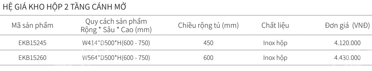 Kệ tủ đồ khô 2 tầng EUROGOLD Inox hộp cánh mở EKB15245 EKB15260