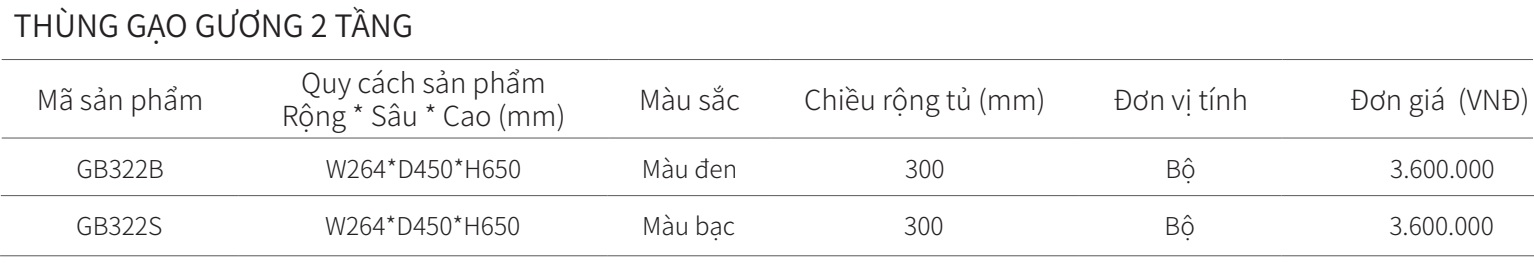 Thùng gạo 2 ngăn kéo mặt gương EUROGOLD GB322B GB322S