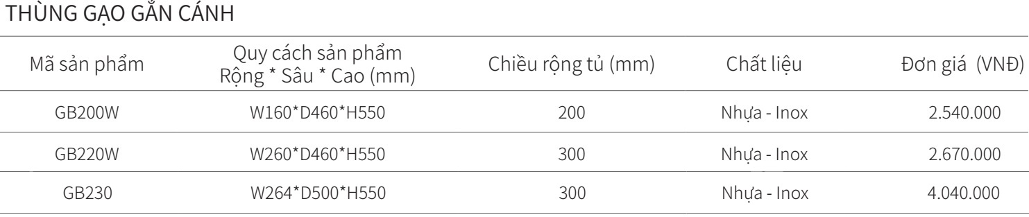 Thùng gạo âm tủ gắn cánh EUROGOLD GB200W GB220W