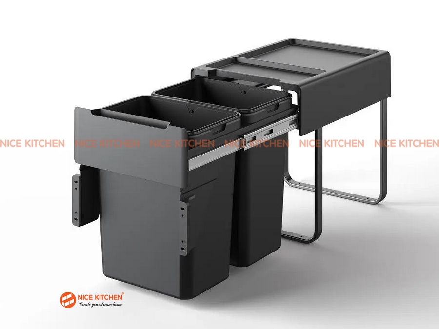 Thùng rác đôi gắn cánh âm tủ ray giảm chấn EUROGOLD EBR400