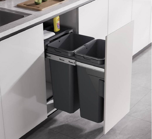 Thùng rác đôi gắn cánh âm tủ ray giảm chấn EUROGOLD EBR400