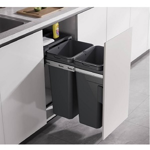 Thùng rác đôi gắn cánh âm tủ ray giảm chấn EUROGOLD EBR400